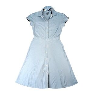 Ann Taylor Light Blue Collared Button Down Dress Size 0 Short Sleeve A Line
